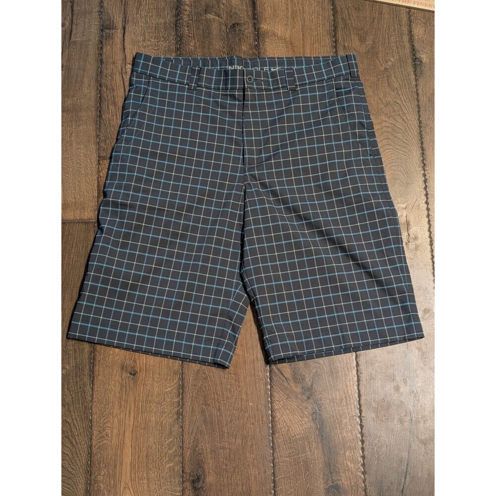 Nike Golf Flat Front Chino Shorts Men's 34 Gray/Blue Plaid Performance